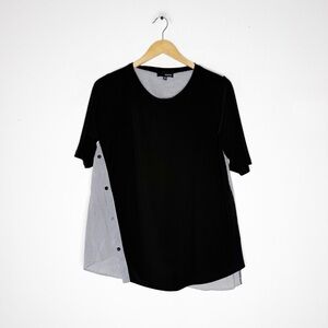 Sun Kim Black & White Mixed Media Blouse | Size S | Made in USA